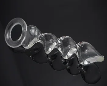 New large white pyrex crystal wave glass anal butt plug beads with pull ring dildo masturbation sex toys product for men women 2