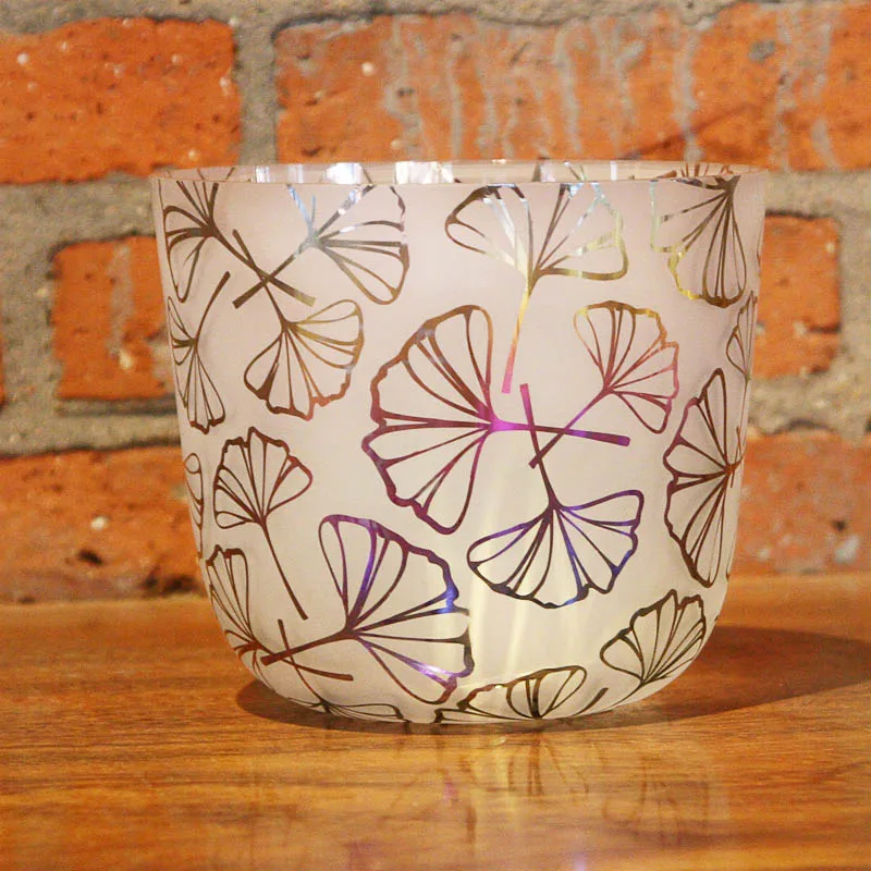 

Clearance Sale 5" G note titanium silver color Ginkgo leaves crystal singing bowl with sandblasting with a little flaw