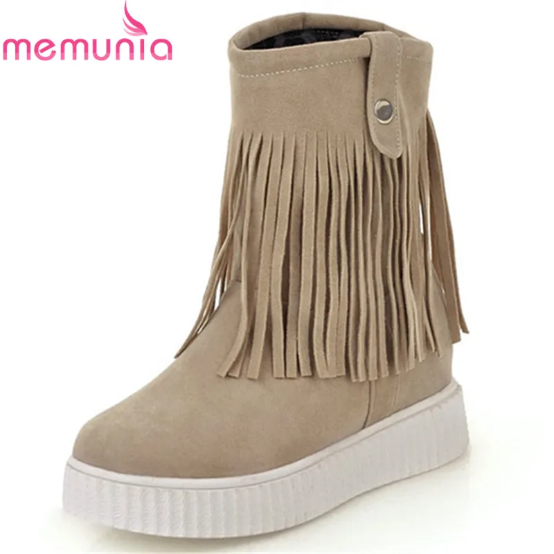 

MEMUNIA 2020 fashion hot sale ankle boots women flock fringe platform boots comfortable autumn winter boots ladies flat shoes