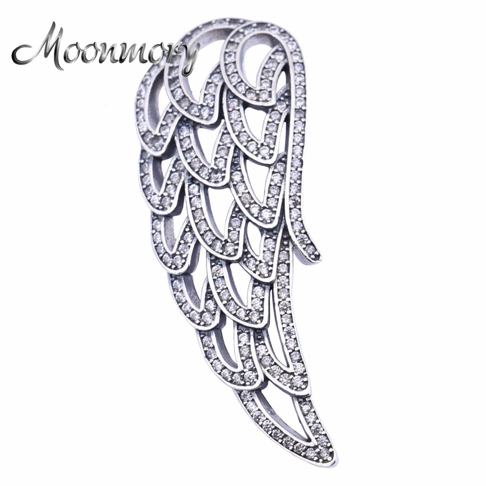 

2017 European Fashion 925 Sterling Silver Pendant Angel Wing With Clear CZ Fit Original Snake Chain Necklace For Women Jewelry