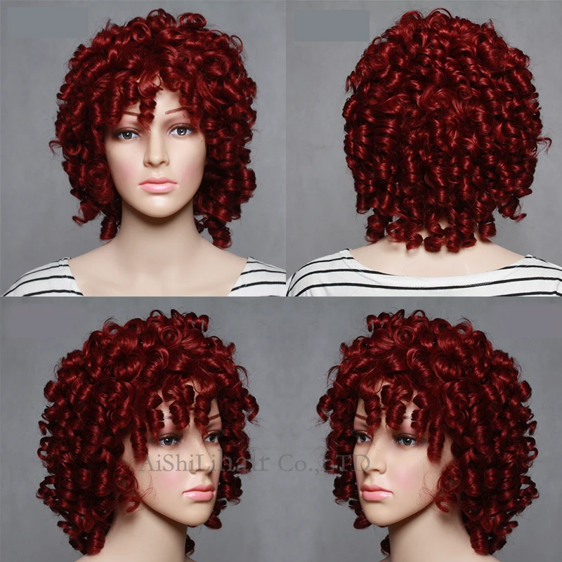 Womens Short Red Curly wig Natural Hair Cheap Afro kinky curly synthetic hair short Curly wigs