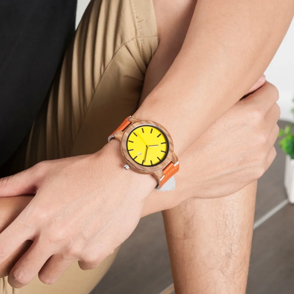 BOBO BIRD L-O09 Yellow Dial Ladies Watches with Calendar Design Zebra Wooden Watches for Men in Gift Box Drop Shipping