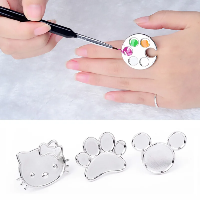  1pcs Sliver Polish Palette Cute Cat Cartoon Nail Tools New Manicure Set Ring Palette For Stainless 