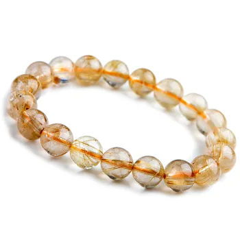 

10.5 mm Genuine Brazil Natural Titanium Rutilated Quartz Crystal Bracelets Women Femme Charm Stretch Round Bead Bracelet
