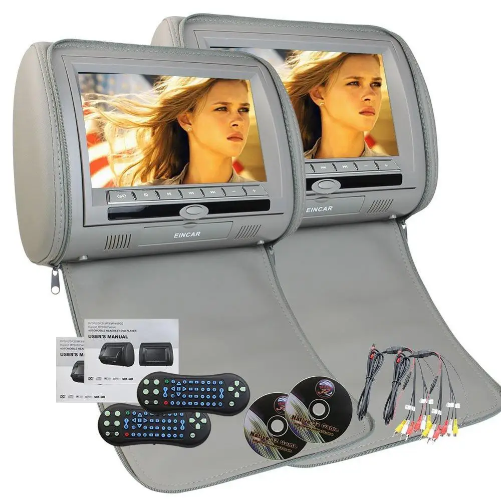 

2 of Headrest Digital Twin Screens Car Pillow Monitors Dual Car DVD player USB SD IR FM Transmitter 32 Bit Games+Remote control