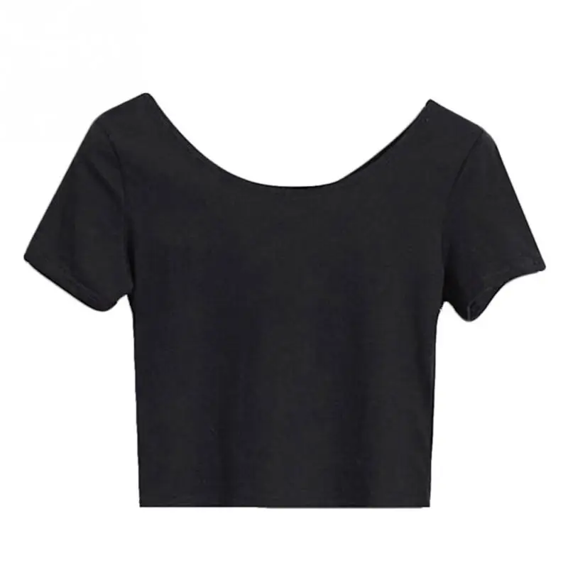 Short T Shirt Navel Scoop Neck Crop Tops Short Sleeve New Fashion Women ...