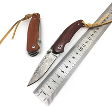 Ручной складной карманный нож дамасская Красная деревянная ручка тактические ножи для выживания EDC многофункциональные инструменты для охоты и кемпинга