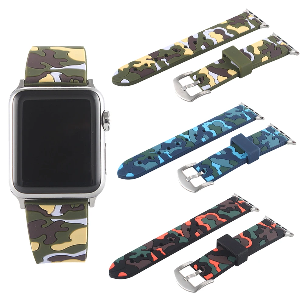 

Camouflage soft silicone Band For apple watch Series 3 / 2 Replaceable Bracelet Strap with adapter For iwatch 42mm 38mm bands