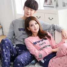 Весенне-осенний хлопковый пижамный комплект для пар, милая одежда для сна с длинными рукавами, домашняя одежда для сна и отдыха