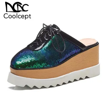 

CoolCept New Fashion Women Sandals Cross Strap Platform Office Lady Slippers High Heels Summer Shoes Women Footwear Size 34-39