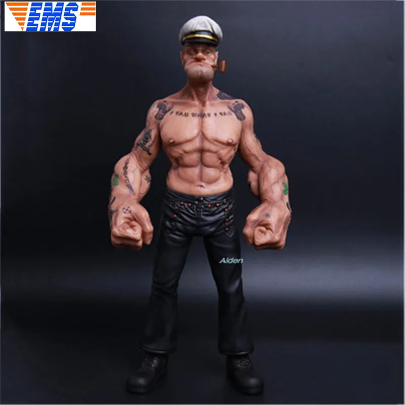 

12" Popeye the Sailor Statue Tattoo Version Bust Soldier Full-Length Portrait Decoration Resin Action Model Toy BOX 30CM Z2099