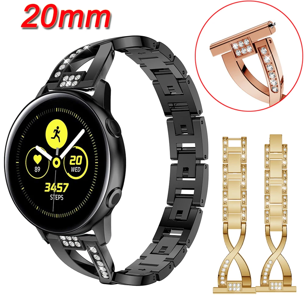 Ремешок из нержавеющей стали со стразами для Samsung Gear S2 Classic/Gear Sport 22 мм сменный