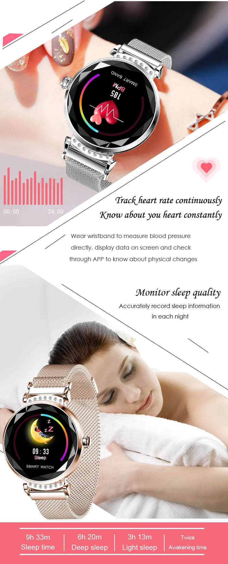 Для женщин smart watch H2 модные сердечный ритм измерять кровяное давление фитнес-трекер водонепроницаемые умные часы для Android IOS PK часы Apple