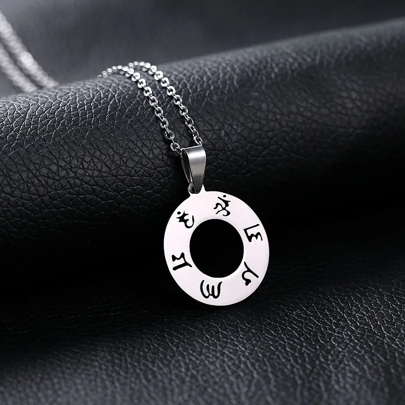

SONYA Stainless Stee Jewelry Six Word Om Mani Padme Hum S Round Pendant Necklace For Men/Women Buddhism Bijoux Jewelry Femme