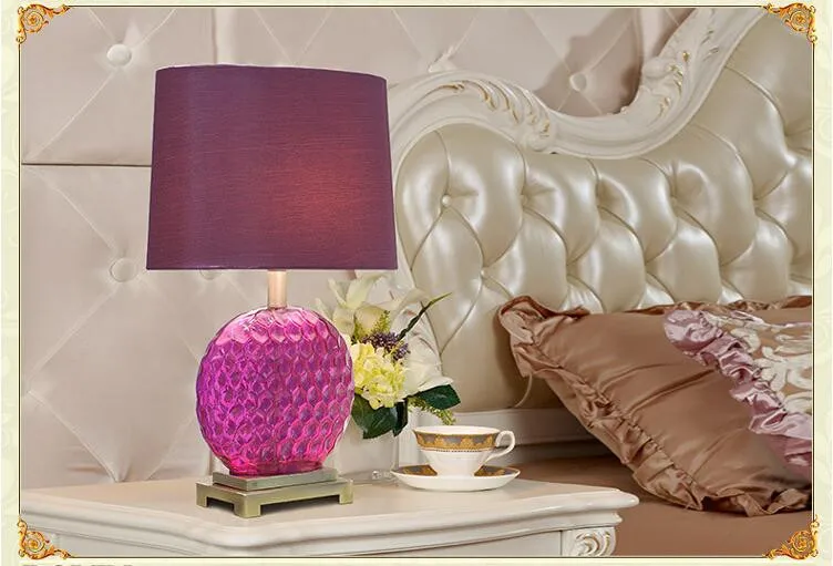 Модный современный ручной работы Розовый Фиолетовый Кристалл Стекло Ткань Led E27 настольная лампа для свадебного декора спальни гостиной 1351