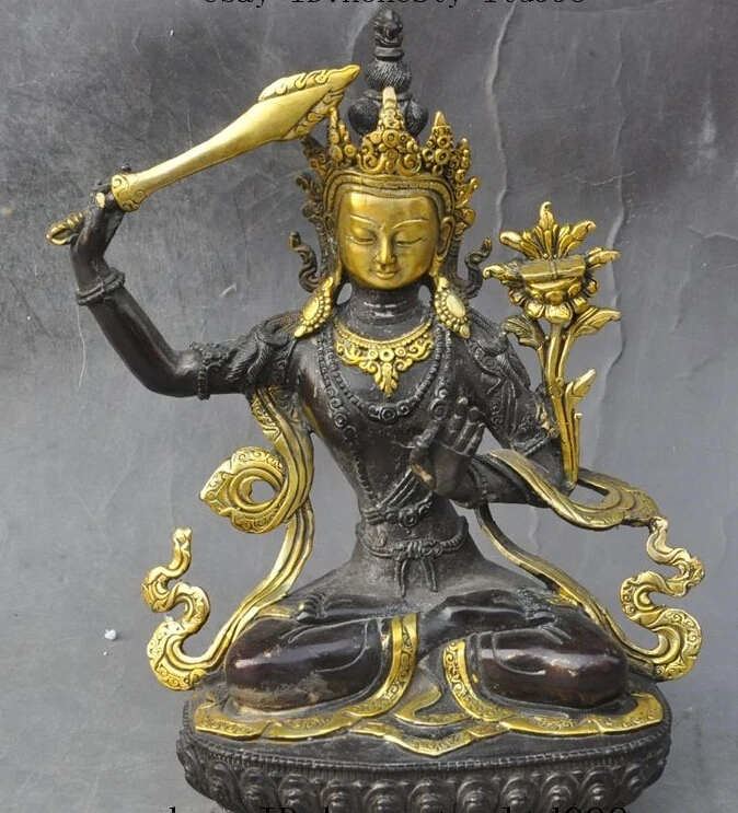 

9" tibet buddhism Joss Bronze Gilt Manjusri Tara Goddess Kwan-yin buddha statue