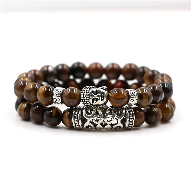 2pcs set Men Woman Bead Bracelet Beaded Black Lava Stone Prayer Beads Buddha Bracelet for Women and Mens Pulseras Masculina