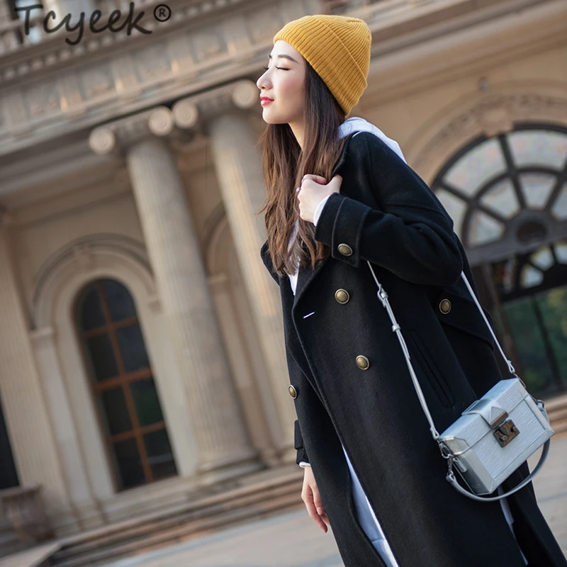 

Tcyeek Womens Coats Winter Wool Jackets Autumn Spring Cashmere Long Woolen Coat Female Double Breasted Overcoat + Belt 2019 1722