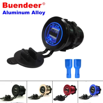 

Aluminum 5V 2.1A Car Motorcycle Boat LED Light Dual USB Charger Power Adapter Socket Outlet Plug For iphone 6S 12V-24V Universal
