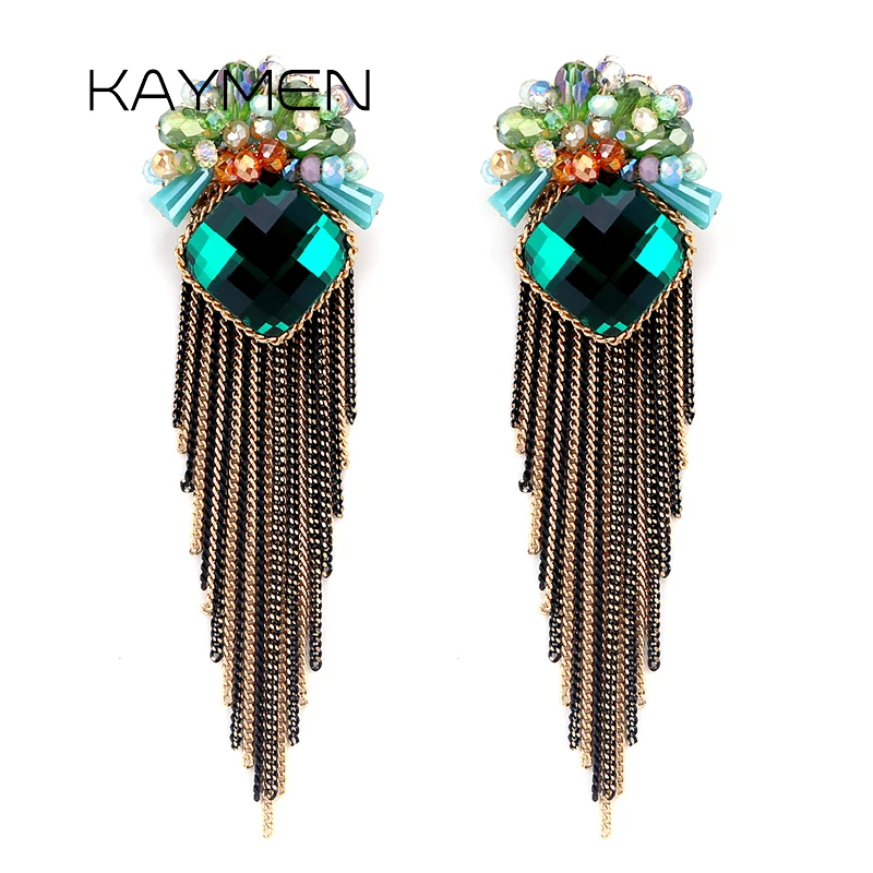 

New Arrival Glass Stone and Crysal Earrings for Women Handmade Bohemia Style Tassels Earrings Wedding Drop Earrings EA-04168