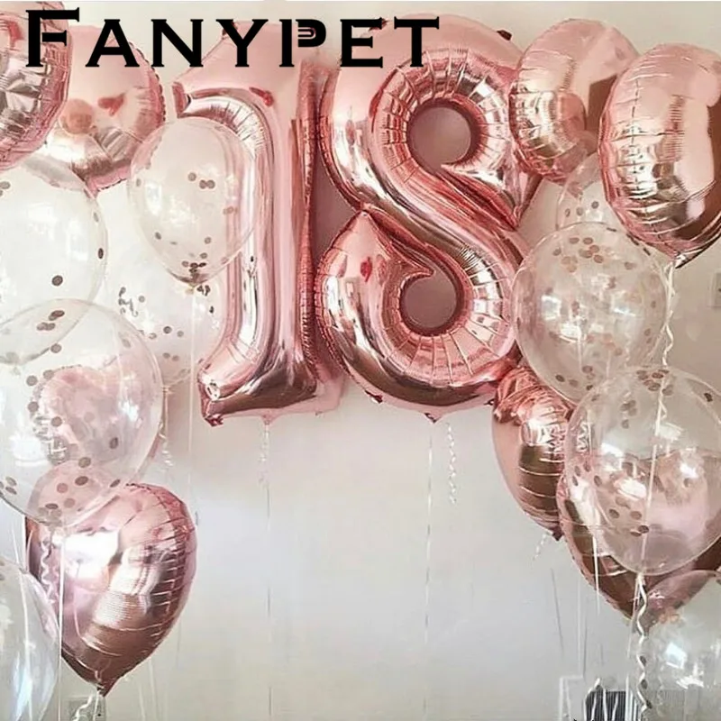 

20pcs/lot Large Size 40" Rose Gold Foil 18 Number Balloon with 18" Star Round Adult girl Birthday Party Decor Anniversary Helium