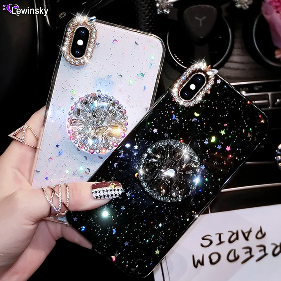 

For iPhone X XS Max XR 6 7 8 Plus Rhinestone 3D Grip Stand Holder Phone Cases iPhone 7 8 Case Luxury Glitter Diamond Cover