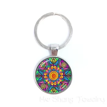 

Handmade om symbol Zen Buddhism Yaga dazzling jewelry necklaces henna flower mandala India style pendant Keychain