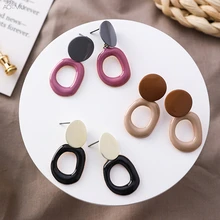 AOMU, корейский винтажный дизайн, контрастные цвета, эмаль, неправильные геометрические овальные круглые металлические серьги-гвоздики для женщин, пляжные ювелирные изделия