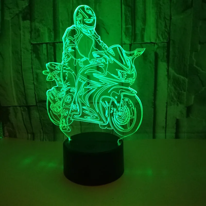 YIMIA Motorcyclists Model 3D Night Light USB Novelty Gifts 7 Colors Changing LED Desk Table Touch Base Lamp Kids Gift