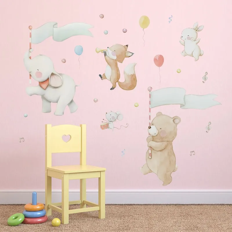  PVC DIY Playing Animal Bear Elephant Bunny Mouse Wall Sticker Kindergarten Children's Room Bedroom  - 33032485260