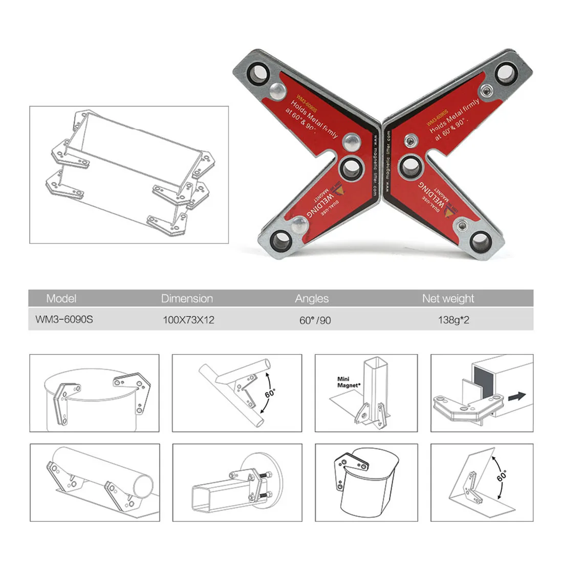 FUNN-сильный сварочный угловой магнит/Неодимовый магнитный держатель двойной пакет сварочный магнит двойного назначения, крепко удерживающий металл на 60 градусов