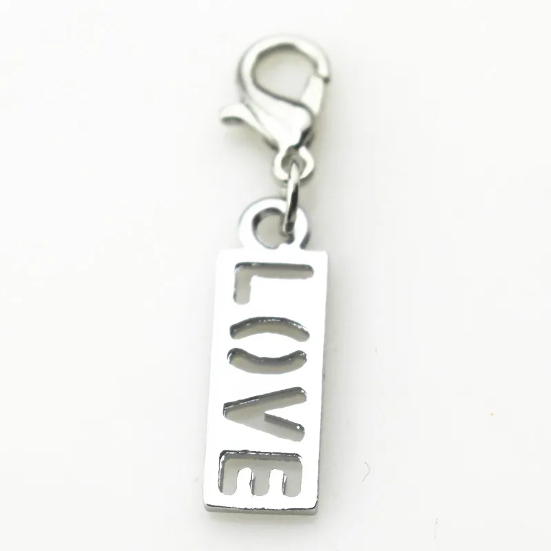 20pcs/lot silver LOVE charms lobster clasp dangle charms DIY jewelry