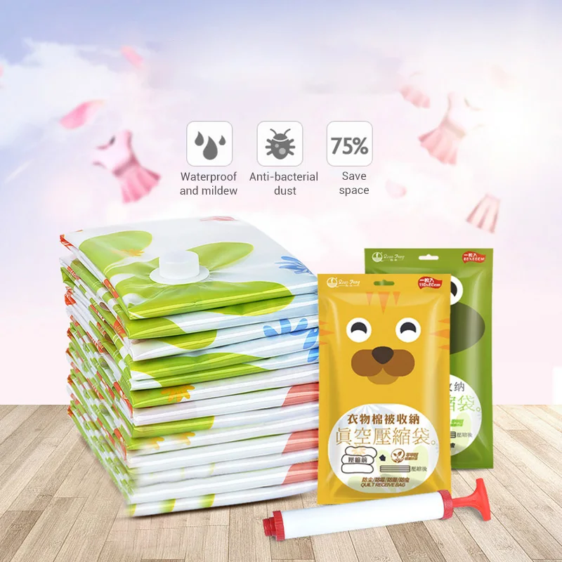 

5sizes Vacuum Bag for Clothes Storage Bag With Valve Transparent Border Foldable Compressed Organizer Space Saving Seal Packet