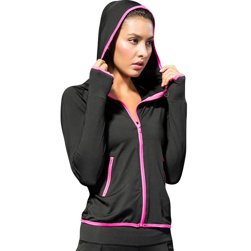 Женская Беговая куртка для женщин Йога молния длинный рукав спортивная куртка быстросохнущая Фитнес Бег Черная Женская спортивная одежда