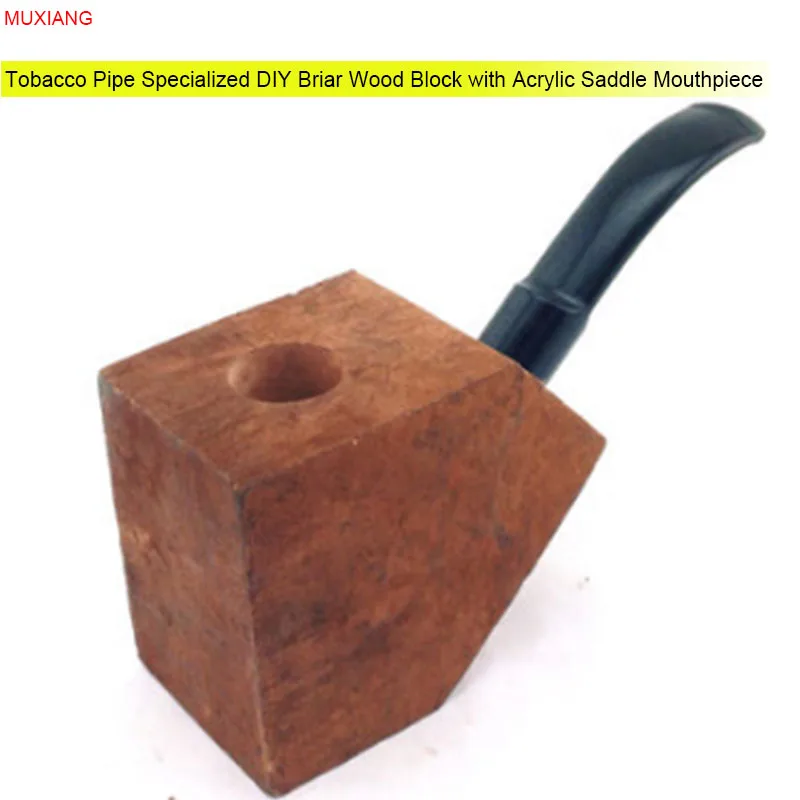 MUXIANG Pipe Specialized Briar Wood Block with Acrylic Saddle Nozzle DIY Crafts for Pipe Making