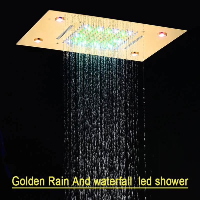 Модная Душевая система для ванной, Золотой водопад и дождевая насадка 360*500 мм, светодиодный набор с термостатическим смесительным клапаном