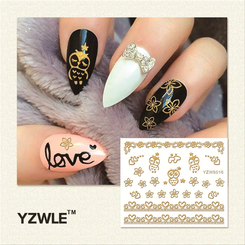 

YZWLE 1 Sheet DIY Hot Gold 3D Decal Nail Art Stickers Decorations Tool For Manicure Salon (YZW-6016)