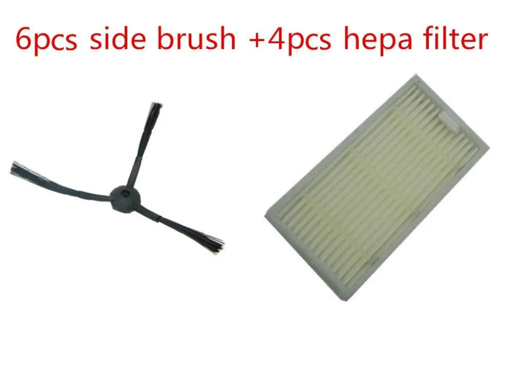 

4 HEPA Filter +6 side brush(3L+3R) kit For Ecovacs Dibea X500 X580