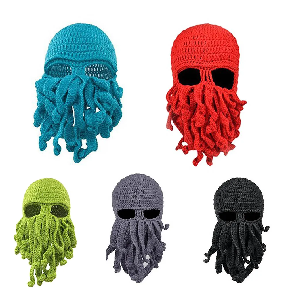 

2018 New ON SALE Unisex Octopus Winter Warm Knitted Wool Face Mask Hat Squid Cap Tentacles Beanie Hat