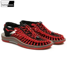 Вьетнамки ручной работы крючком рыбацкие сандалии Мужская Летняя обувь с дырочками слипоны тапочки Sandalias Hombre Verano обувь на шнуровке