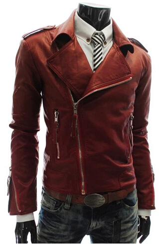 The new multi- personality men's leather motorcycle zipper large lapel free shipping | Мужская одежда