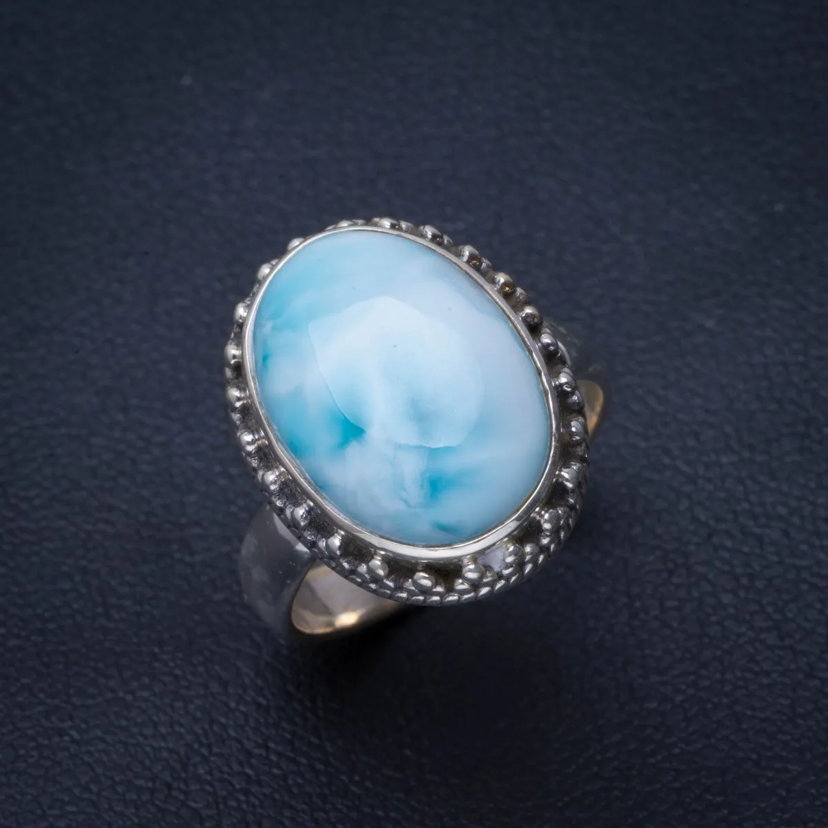 

Natural Caribbean Larimar Handmade Unique 925 Sterling Silver Ring 6.25 B1417