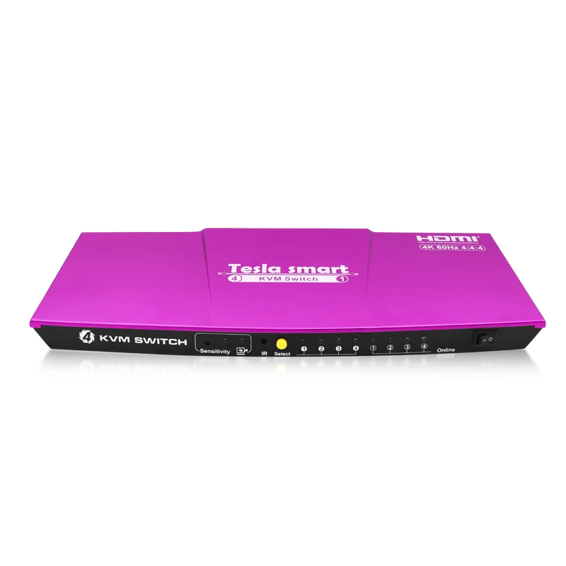 

Purple Tesla smart HDMI 4K@60Hz High Quality USB HDMI KVM Switch 4 Port USB KVM HDMI Switch Support 4K*2K@60Hz Extra USB2.0 Port