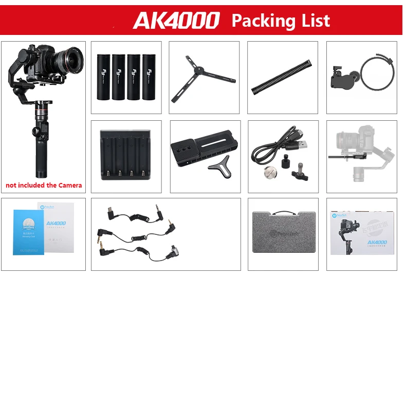 FeiyuTech AK2000 AK4000 3-осевой Камера стабилизатор Handhel Gimbal для sony цифровой зеркальной камеры Canon Nikon Fujifilm однажды Gimbal - Комплект: AK4000