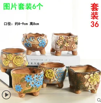 

6pcs Succulent Pot Bonsai Pot Flower Pot Succulent Plant Planter Resin Flowerpot Home Garden Decor