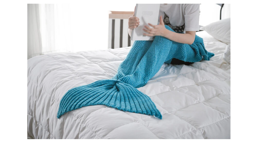 Модные теплые ручной вышивкой хвост русалки Одеяло мягкие Одеяло взрослый ребенок DIY 3 Размеры - Цвет: M Blue