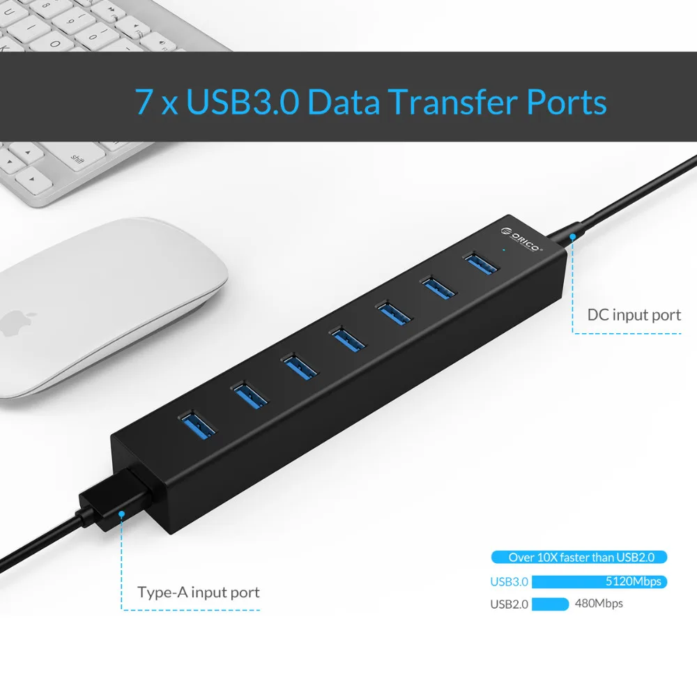 Ceny ORICO H7013 High Speed 7 portów USB3.0 HUB przenośne biurko USB Splitter z zasilaniem przejściówka do tabletu laptop Notebook