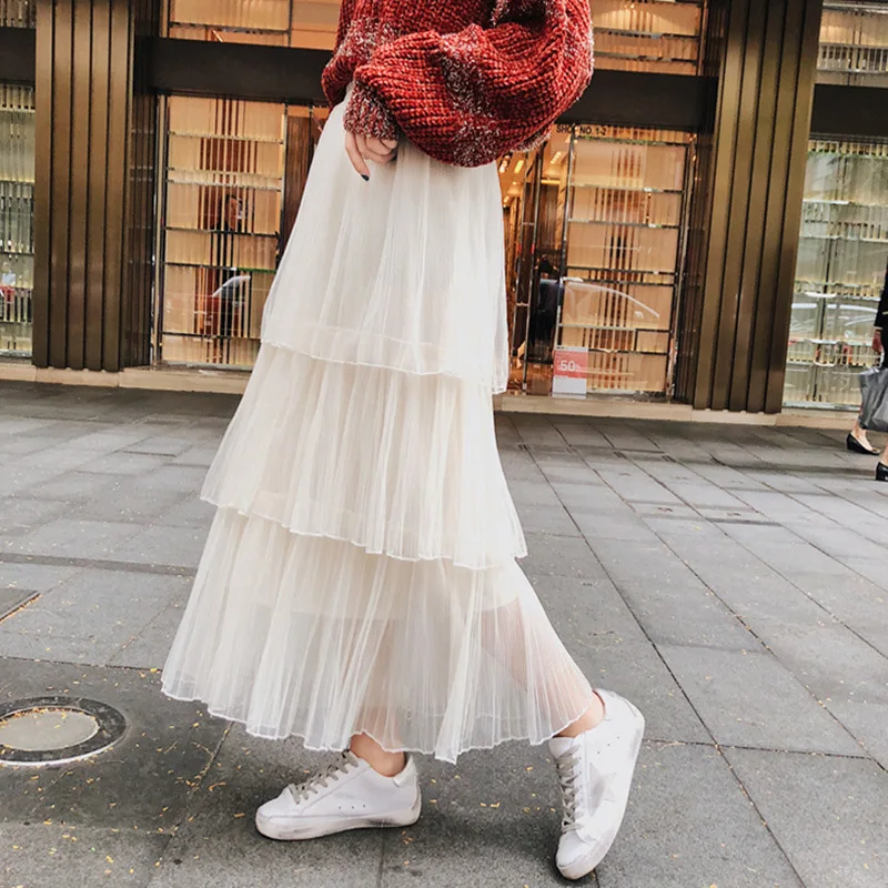 

Spring autumn high waist long skirts streetwear fashion Tulle Mesh plus size skirt lolita summer 2019 skirts womens tulle skirt