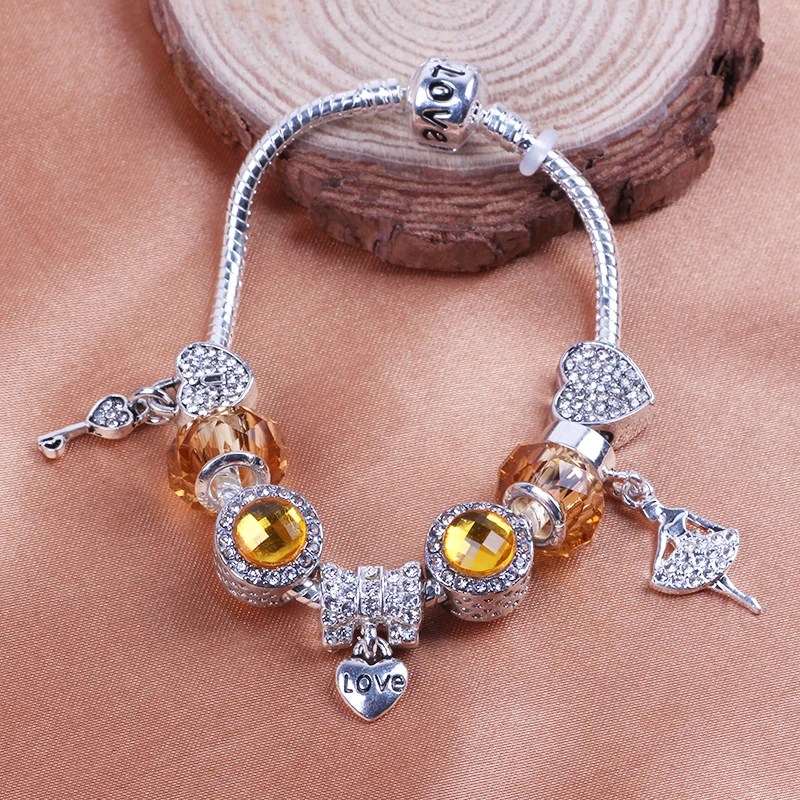 AIFEILI модные серебряные Цвет Любовь амулет с хрустальной бусиной браслет для W танцоров Рождество Ювелирные изделия браслеты подарок