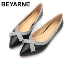 BEYARNENew/Женская обувь на плоской подошве; Офисная Женская обувь из органической кожи; однотонная обувь на плоской подошве с бантиком; элегантная повседневная женская обувь; e738